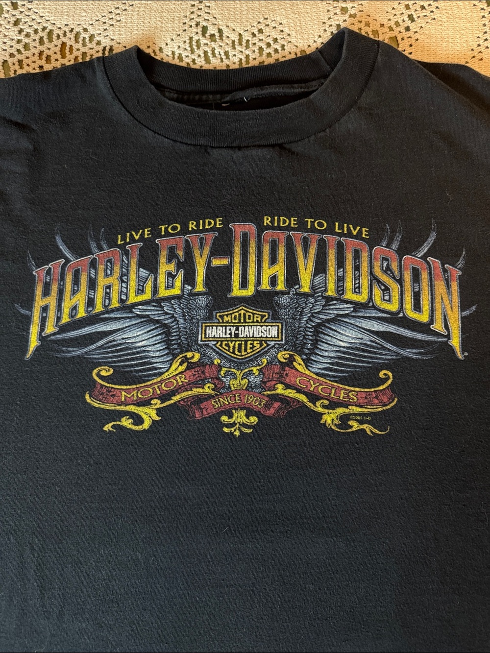 Harley-Davidson Black Tee with Yellow and Red Winged Logo